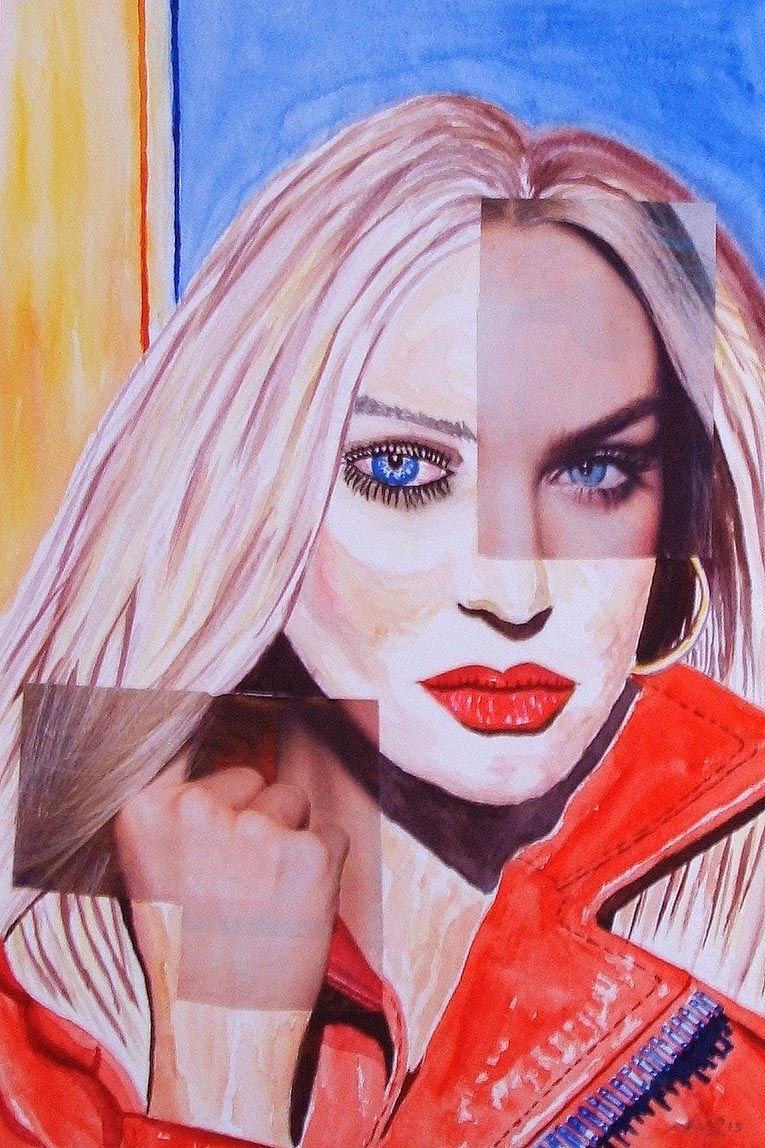 Lady with Red Jacket (mixed media)