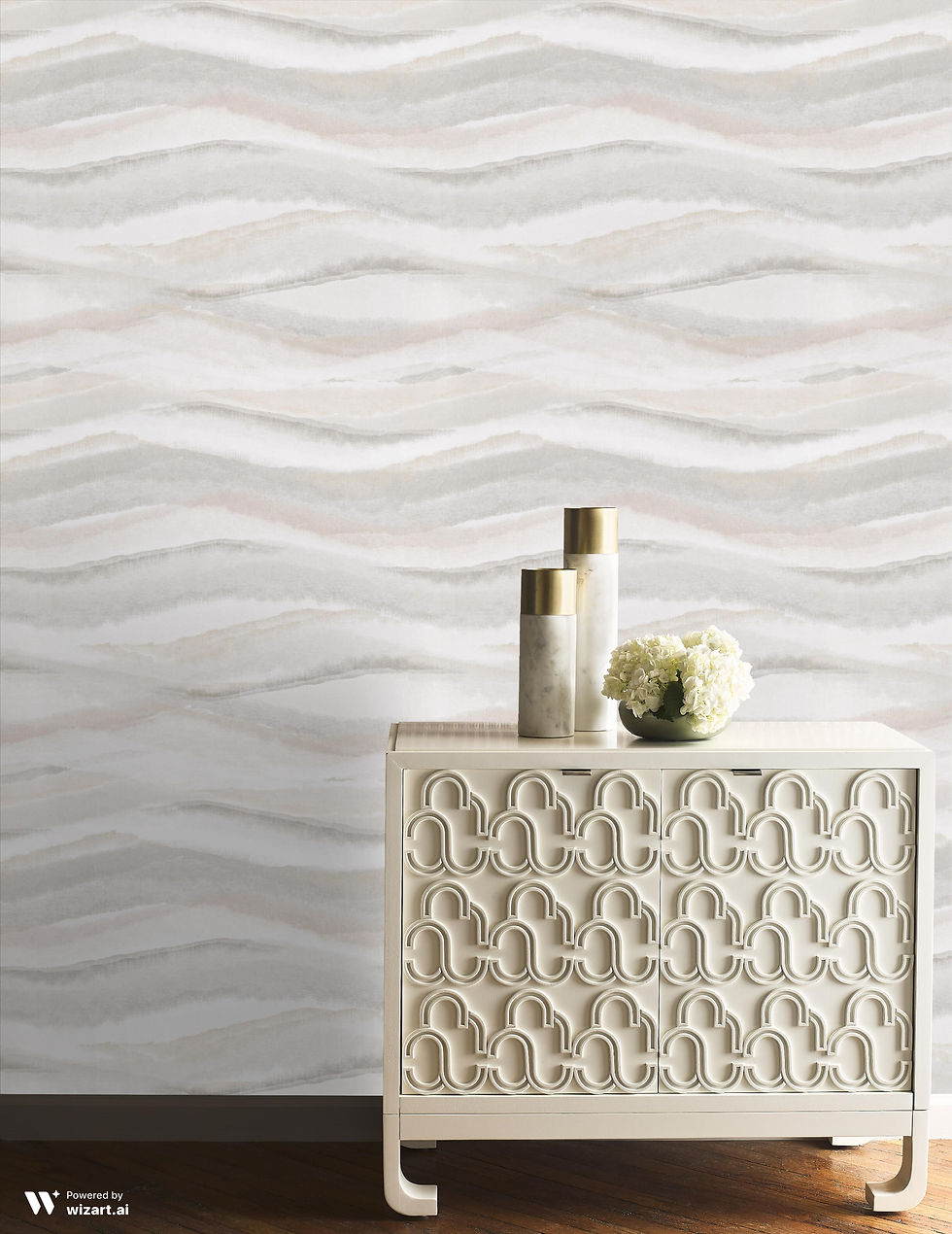 Close-up of a woven fabric featuring an intricate wave-like organic pattern in beige and light brown hues on a cream background.