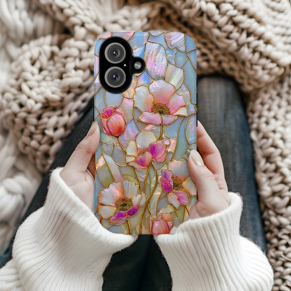 Thumbnail: Faux stained Glass Pink Flowers Tough Case, iPhone, Galaxy S ultra, Pixel pro