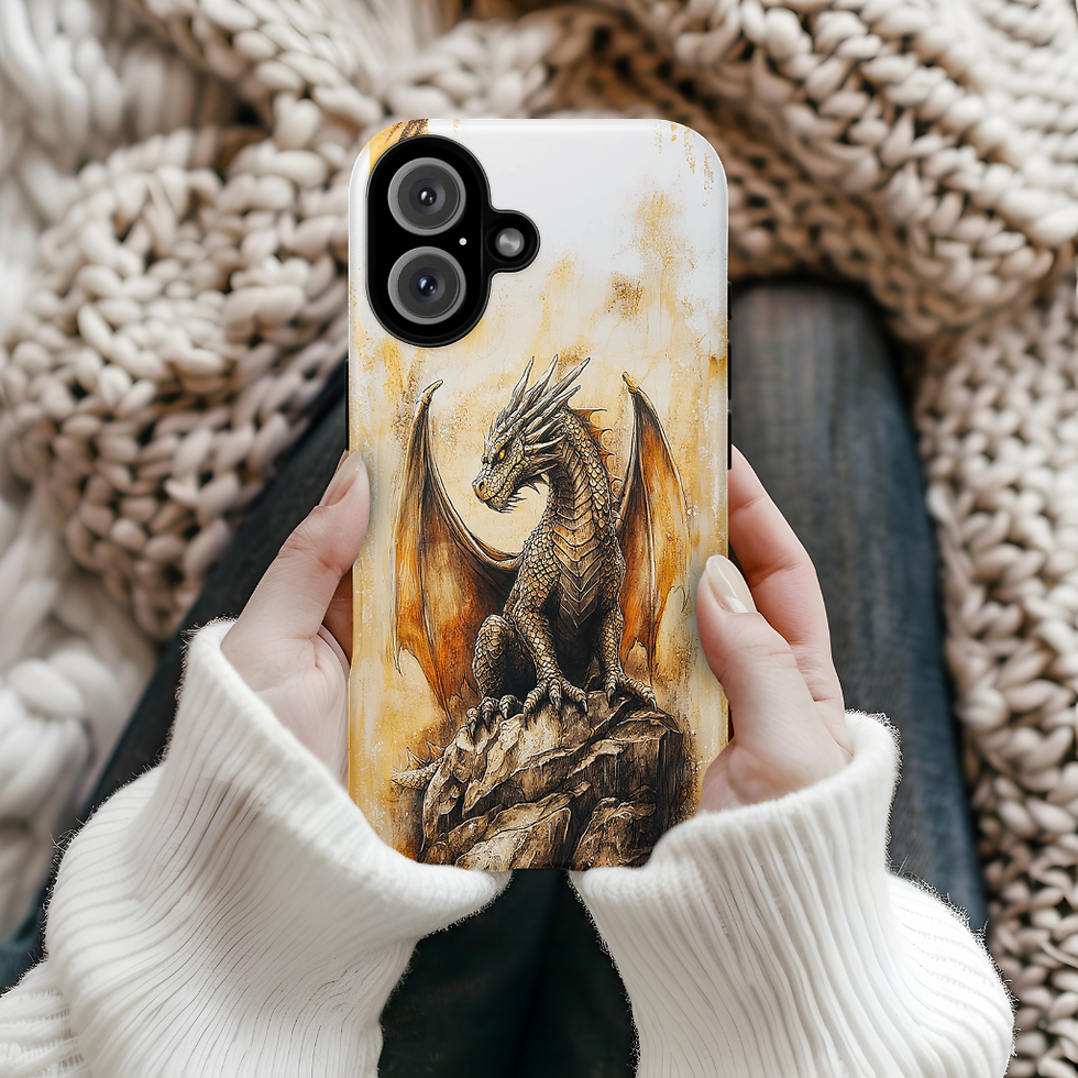Thumbnail: Fantasy Dragon on Faux Wood Tough Case, iPhone, Galaxy S, Pixel phones