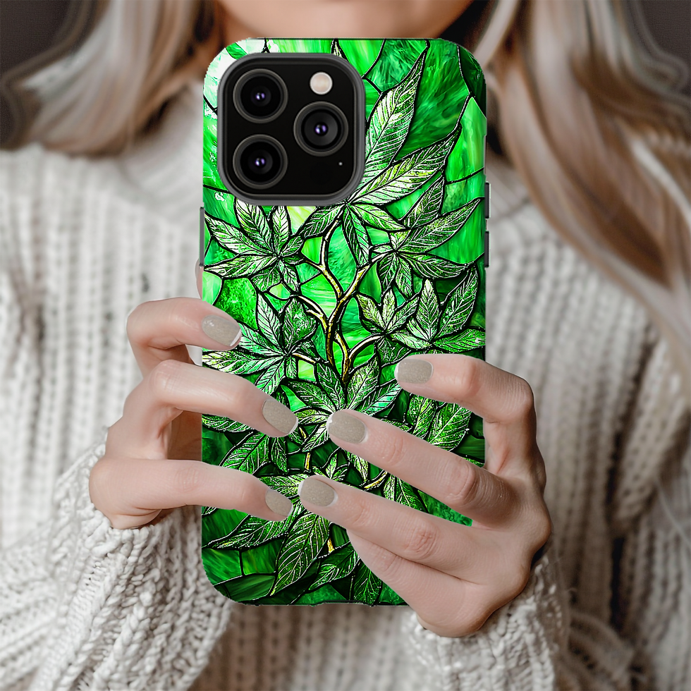 Thumbnail: Faux Stained Glass Cannabis Tough Case, for iPhone, Galaxy S, or Pixel device