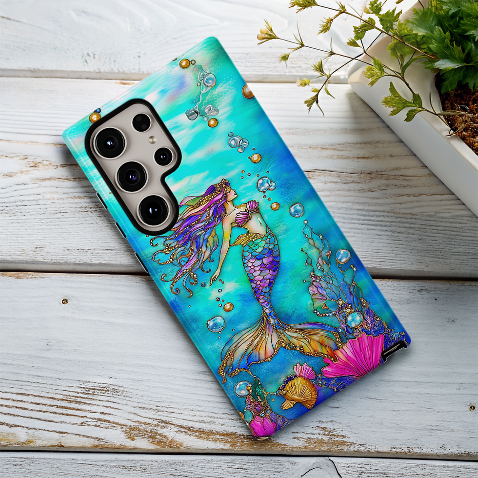 Thumbnail: Faux stained Glass Mermaid Tough Case, iPhone, Galaxy S, Pixel