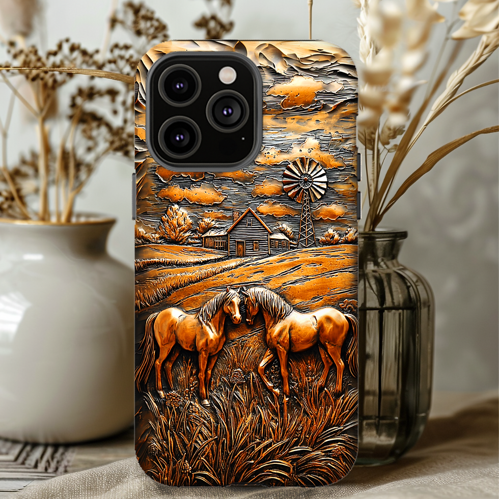Thumbnail: Faux Carved copper horses Tough Case, iphone, galaxy S, Google Pixel