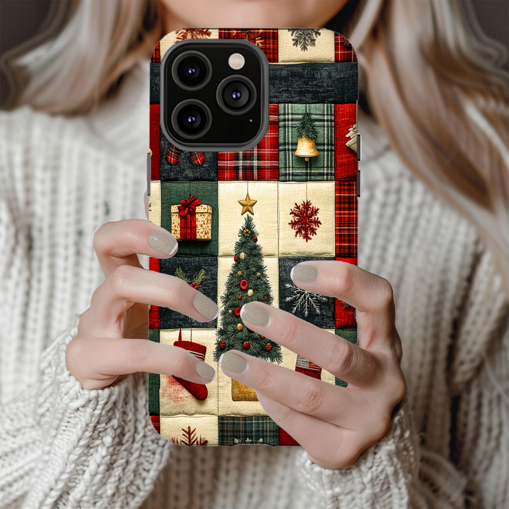 Cozy Christmas Quilt effect Tough phone Case, iphone, Galaxy S, pixel