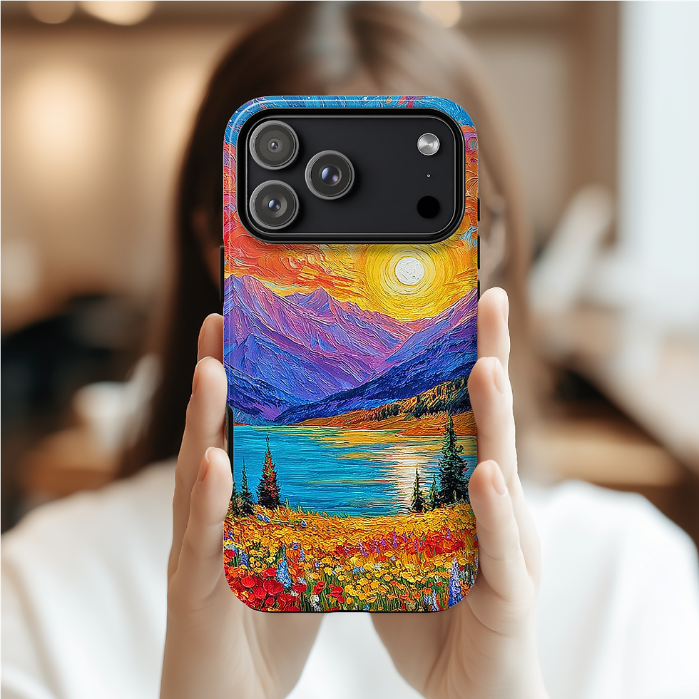 Thumbnail: Faux Painted Sunset and Mountains Tough Case, iphone, Galaxy S, Google Pixel