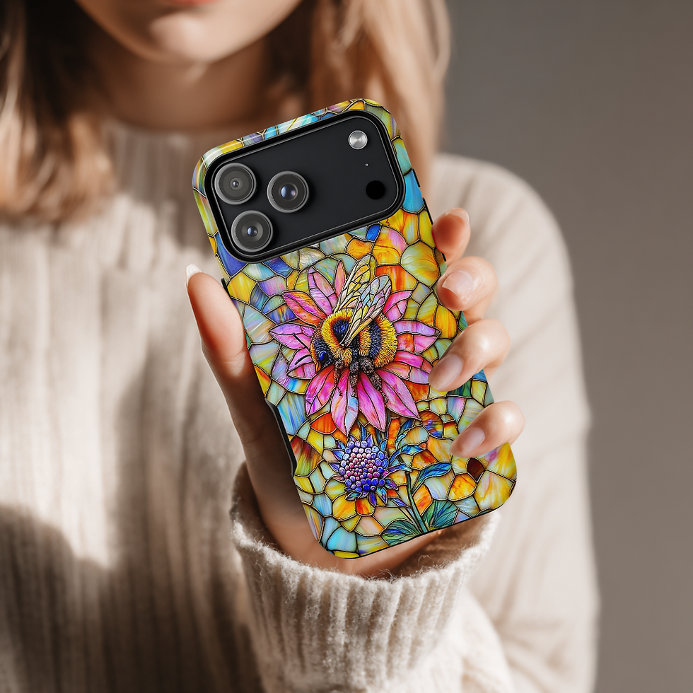 Thumbnail: Faux Stained Glass Bumblebee Tough case, iphone, Galaxy S, Pixel 