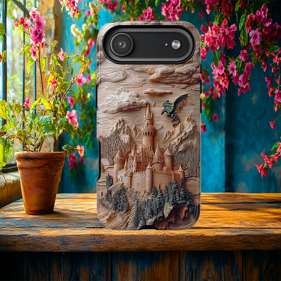 Thumbnail: Faux carved wood Mystical Dragon Tough Case, iphone, galaxy S, Google Pixel