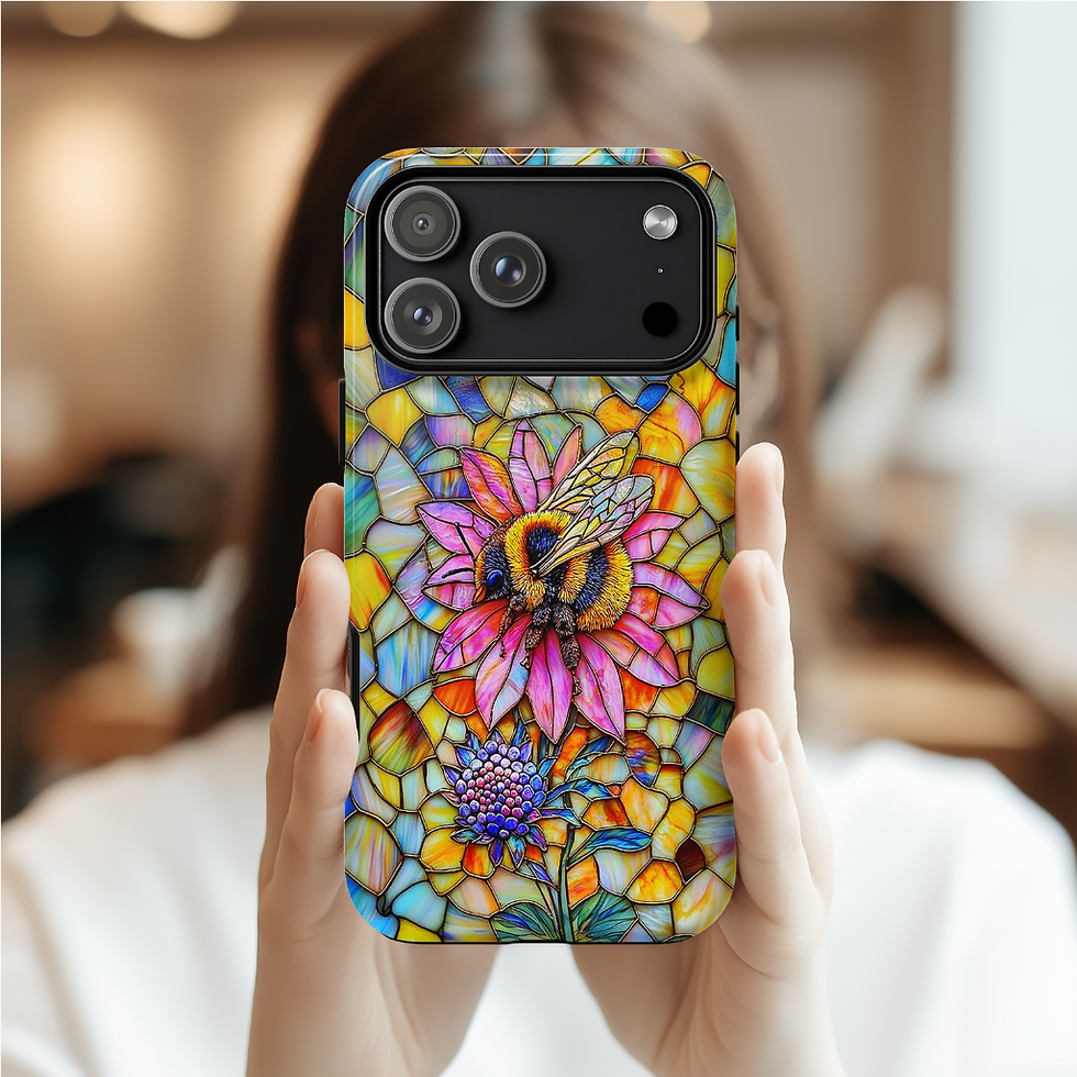 Thumbnail: Faux Stained Glass Bumblebee Tough case, iphone, Galaxy S, Pixel 