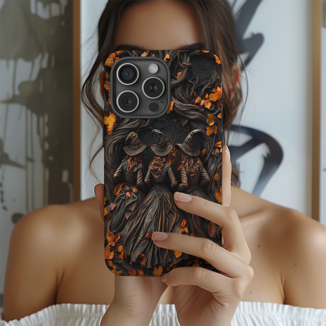 Halloween Lovers Witchy tough Phone Case, 3D Stone Effect, 3 Witches