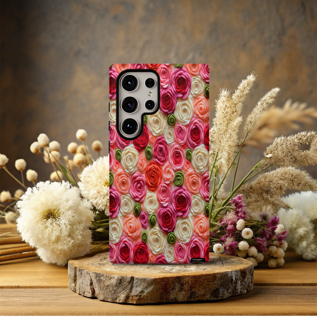 Embroidered effect Roses Tough Phone case, Floral Case