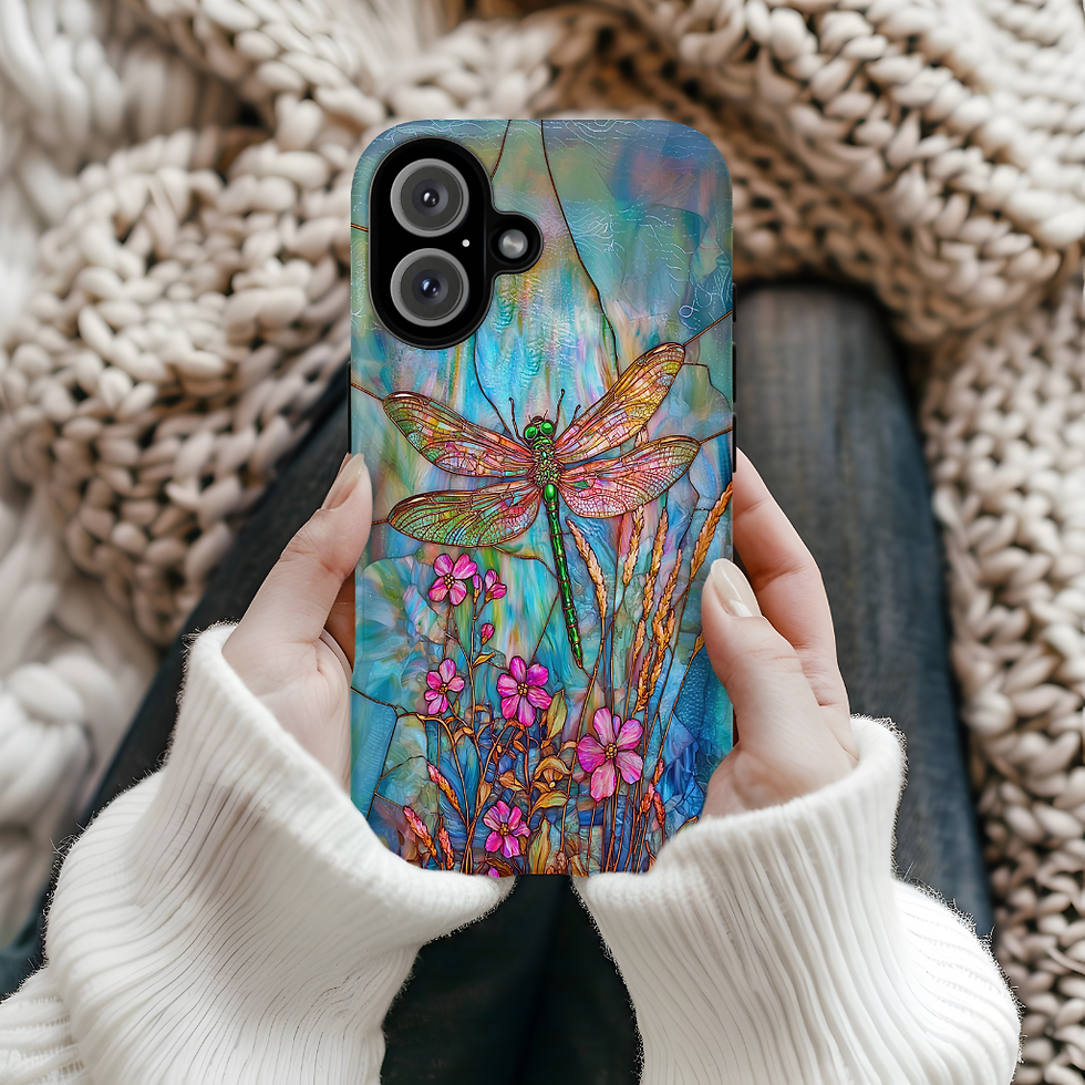 Thumbnail: Faux Stained Glass Dragonfly Tough Case iphone, Galaxy S, Pixel