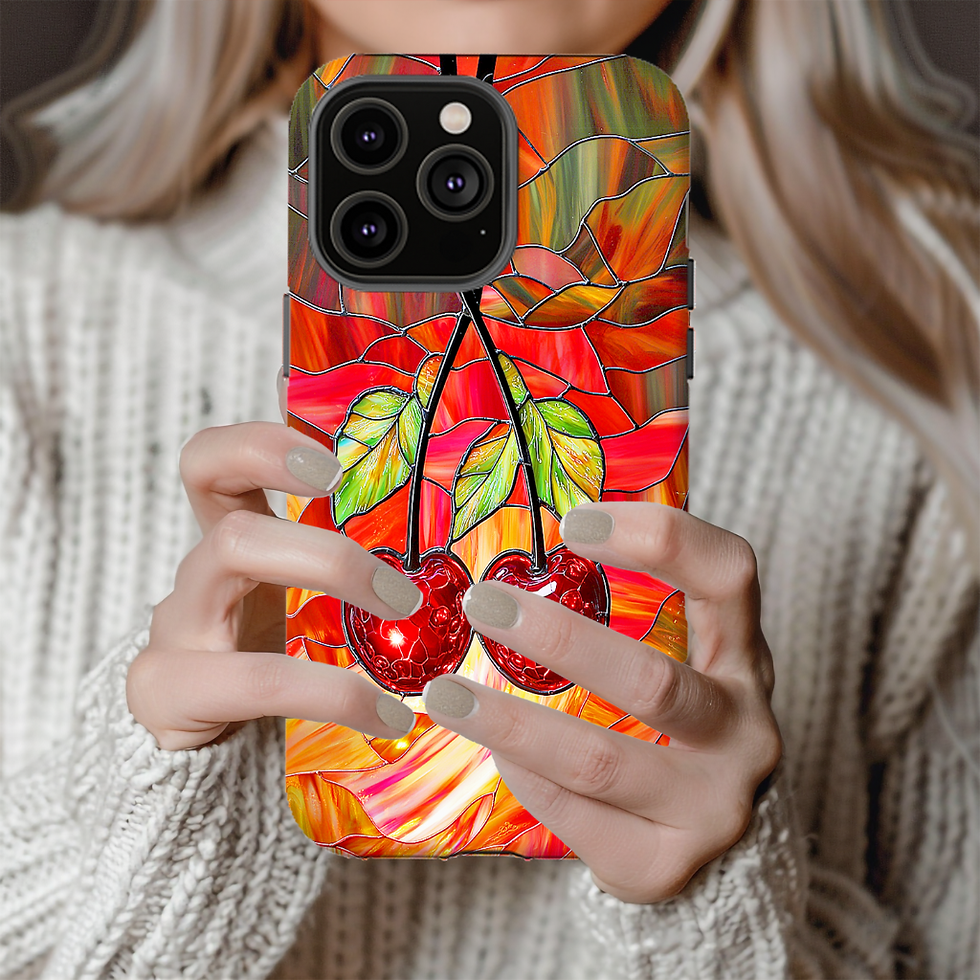 Thumbnail: Faux Stained Glass Cherries Tough case, iphone, Galaxy S, Pixel 