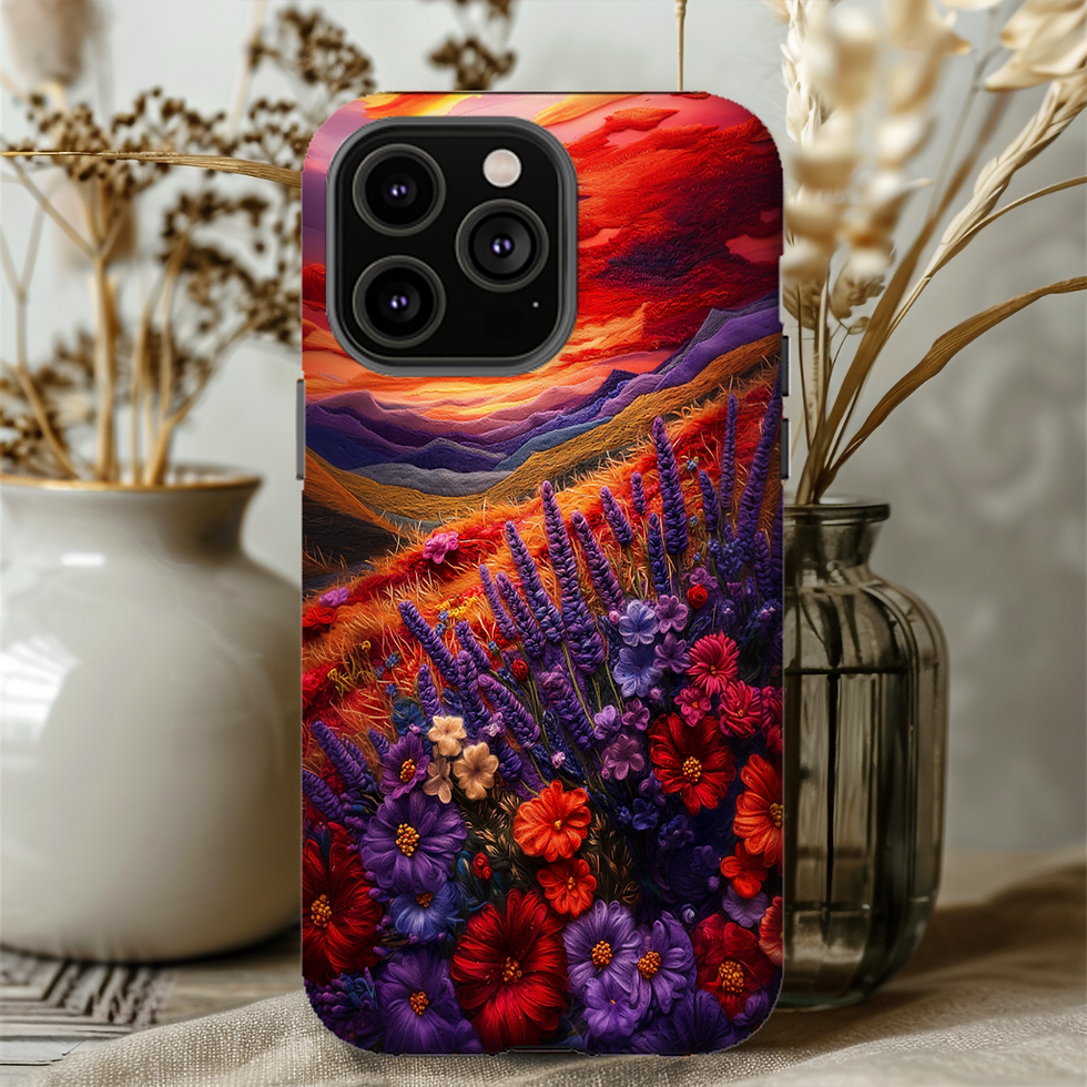 Thumbnail: Faux felt Flowers Tough case, iphone 8-17, Galaxy S 21- 25, pixel 6-9 pro