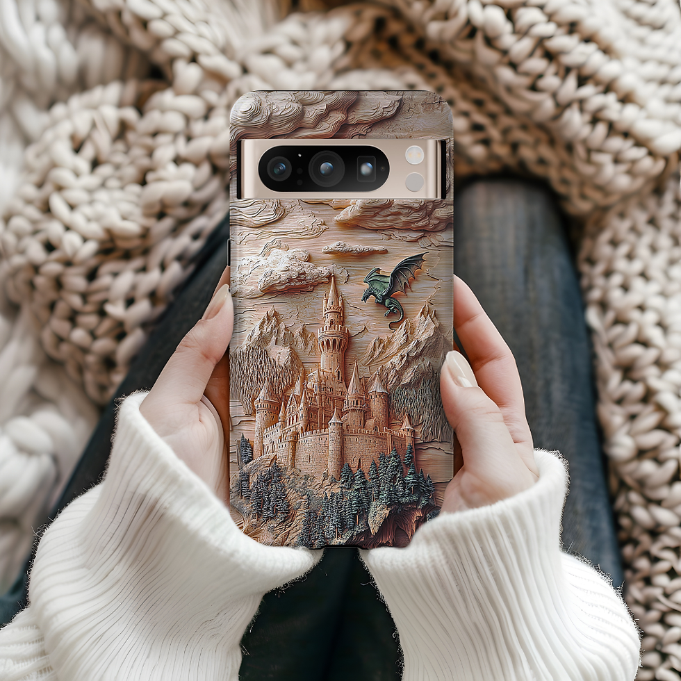 Thumbnail: Faux carved wood Mystical Dragon Tough Case, iphone, galaxy S, Google Pixel