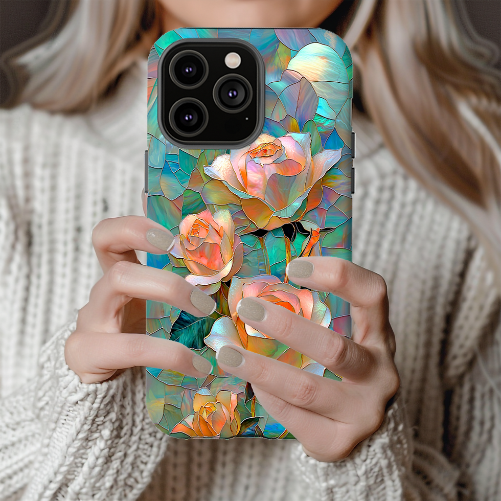 Thumbnail: Faux stained Glass Roses Tough Case, iPhone, Galaxy S, Pixel devices