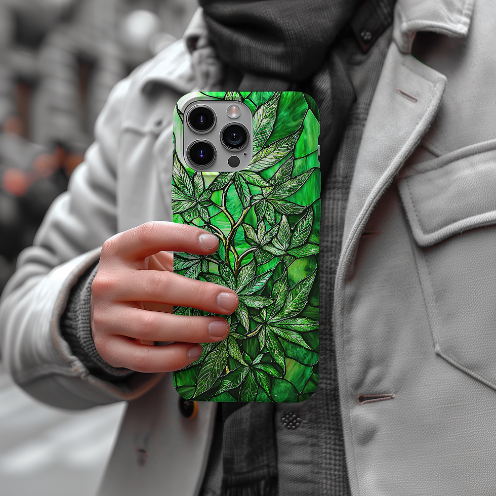 Thumbnail: Faux Stained Glass Cannabis Tough Case, for iPhone, Galaxy S, or Pixel device
