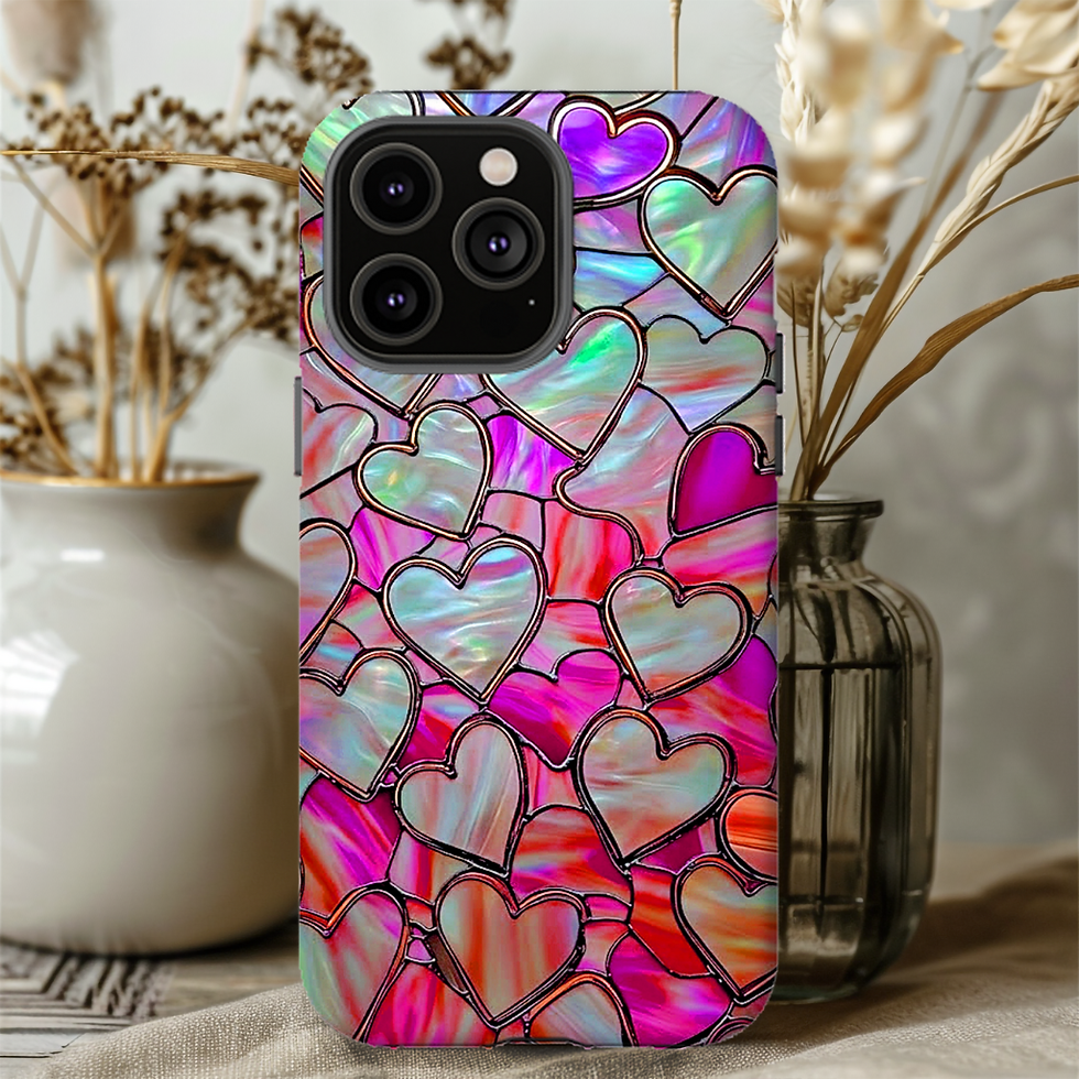 Thumbnail: Faux Stained Glass Hearts tough case, iphone, Galaxy S, Pixel