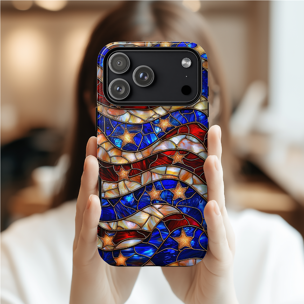 Thumbnail: Faux stained Glass American Flag Tough Case, iPhone, Galaxy S ultra, Pixel pro