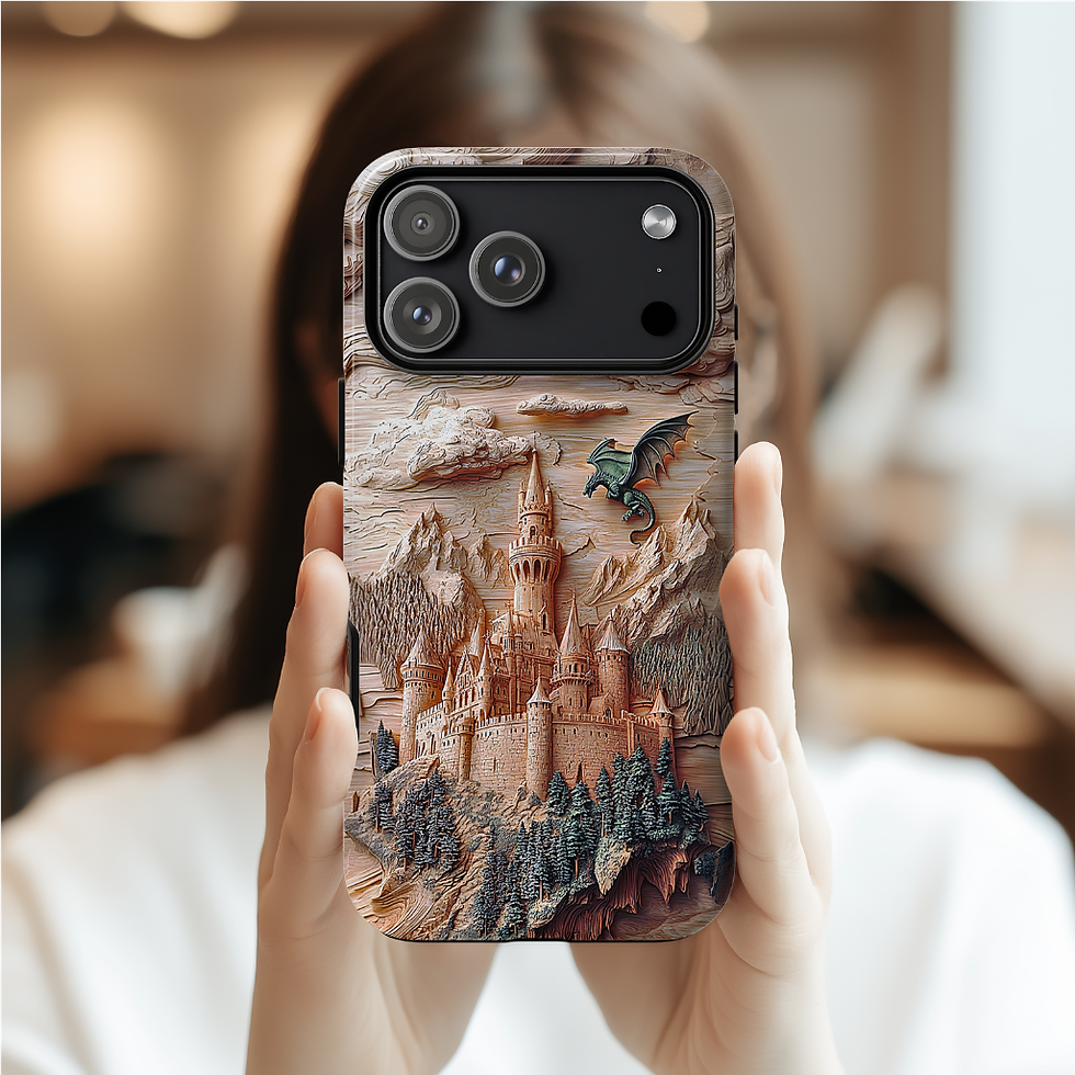 Thumbnail: Faux carved wood Mystical Dragon Tough Case, iphone, galaxy S, Google Pixel
