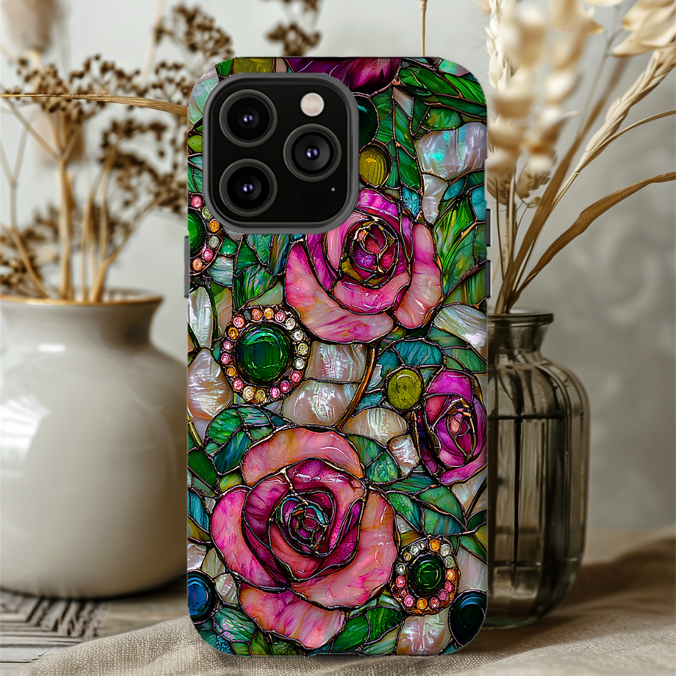 Thumbnail: Faux stained Glass Roses Tough Case, iPhone, Galaxy S, Pixel