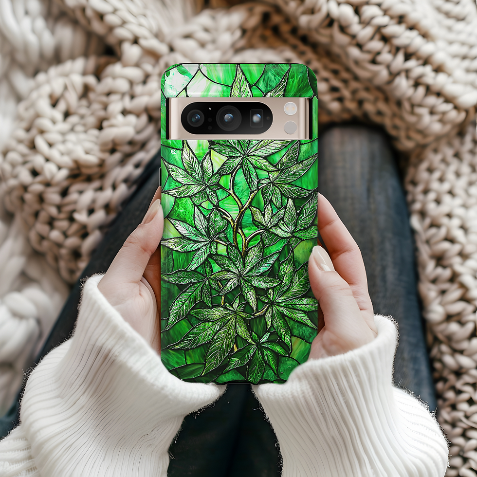 Thumbnail: Faux Stained Glass Cannabis Tough Case, for iPhone, Galaxy S, or Pixel device