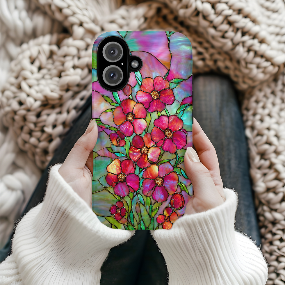 Thumbnail: Faux stained Glass Wildflowers Tough Case, iPhone, Galaxy S, Pixel