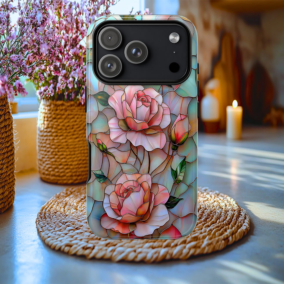 Thumbnail: Faux stained Glass Roses Tough Case, iPhone, Galaxy S ultra, Pixel pro
