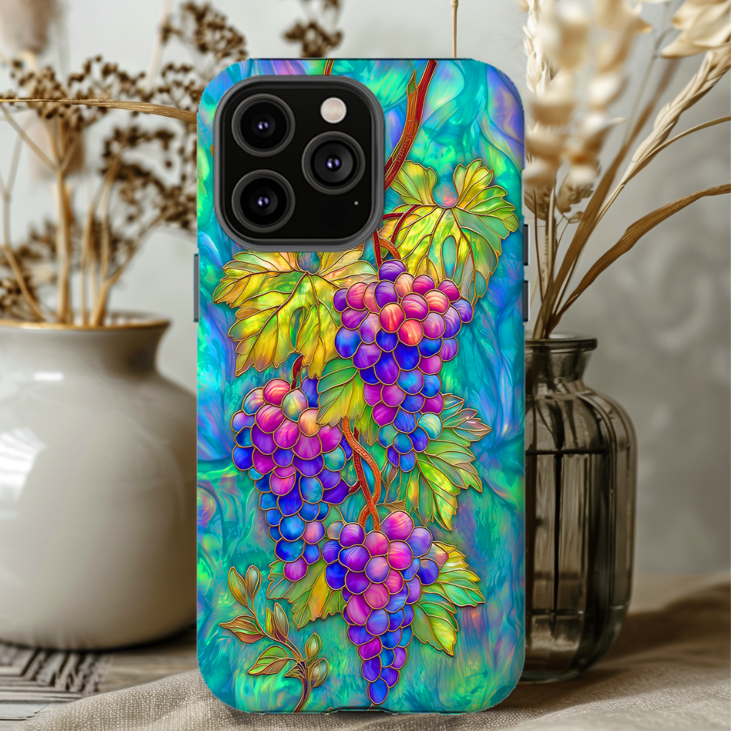 Faux stained glass Grapevines Tough Case, iPhone, Galaxy S, Pixel phones