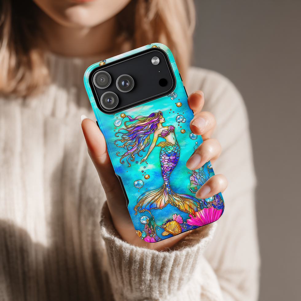Thumbnail: Faux stained Glass Mermaid Tough Case, iPhone, Galaxy S, Pixel