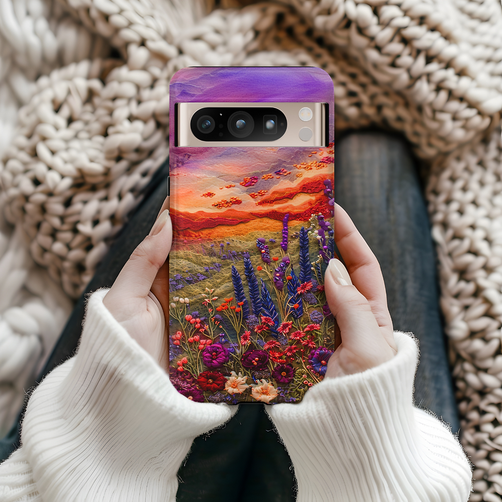 Thumbnail: Faux Felt field of wildflowers Tough case, iphone 9-17, Galaxy S 22-25 pixel 9