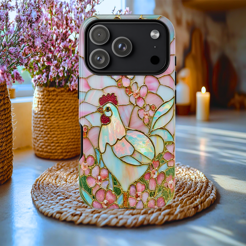 Faux Stained Glass Rooster Tough Case, iphone, Galaxy, Google Pixel