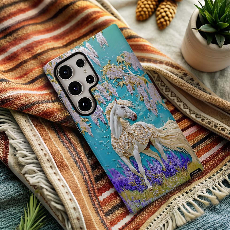 Thumbnail: White Horse and Flowers Tough Phone Case, iphone, Galaxy S, Pixel