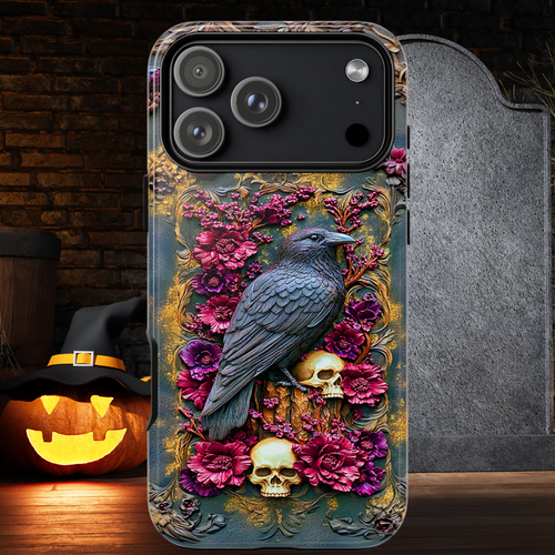 3d effect Gothic Skulls and Crow Phone case, Tough case | Trendy