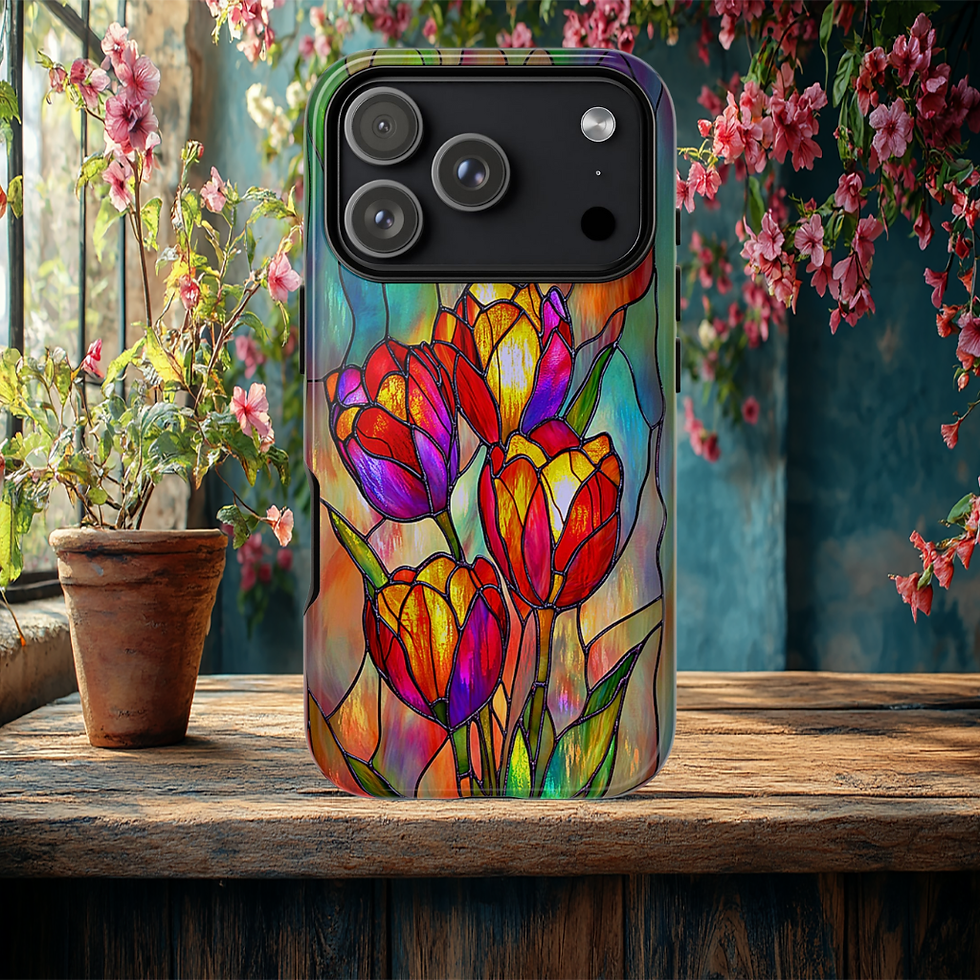 Thumbnail: Faux Stained Glass Tulips Tough Phone case, iPhone, pixel, Galaxy S 