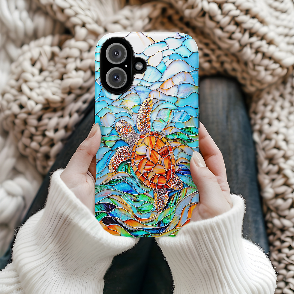 Thumbnail: Faux Stained Glass Sea Turtle Tough Case, iphone, Galaxy,  Google Pixel 
