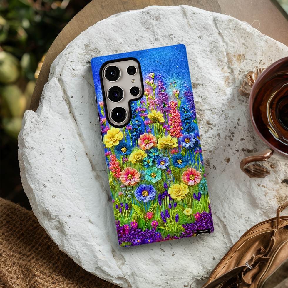 Thumbnail: Wildflower Tough Phone case, Faux Felt Flowers, iphone, Samsung, Pixel