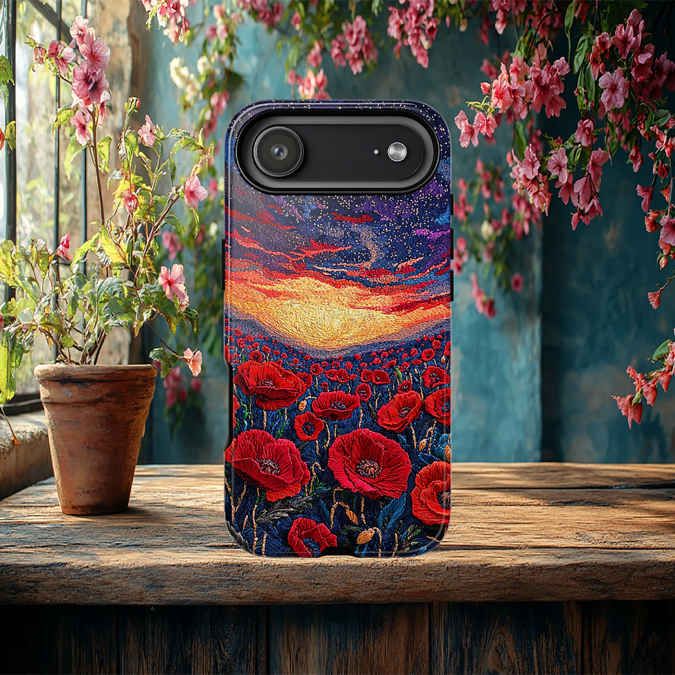 Thumbnail: Faux felt effect poppies Tough case, Floral iPhone, Galaxy S, Google Pixel