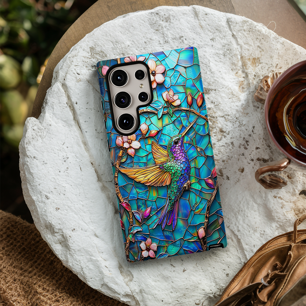 Thumbnail: Faux Stained Glass Hummingbird Tough Case, iphone, Galaxy S, pixel 