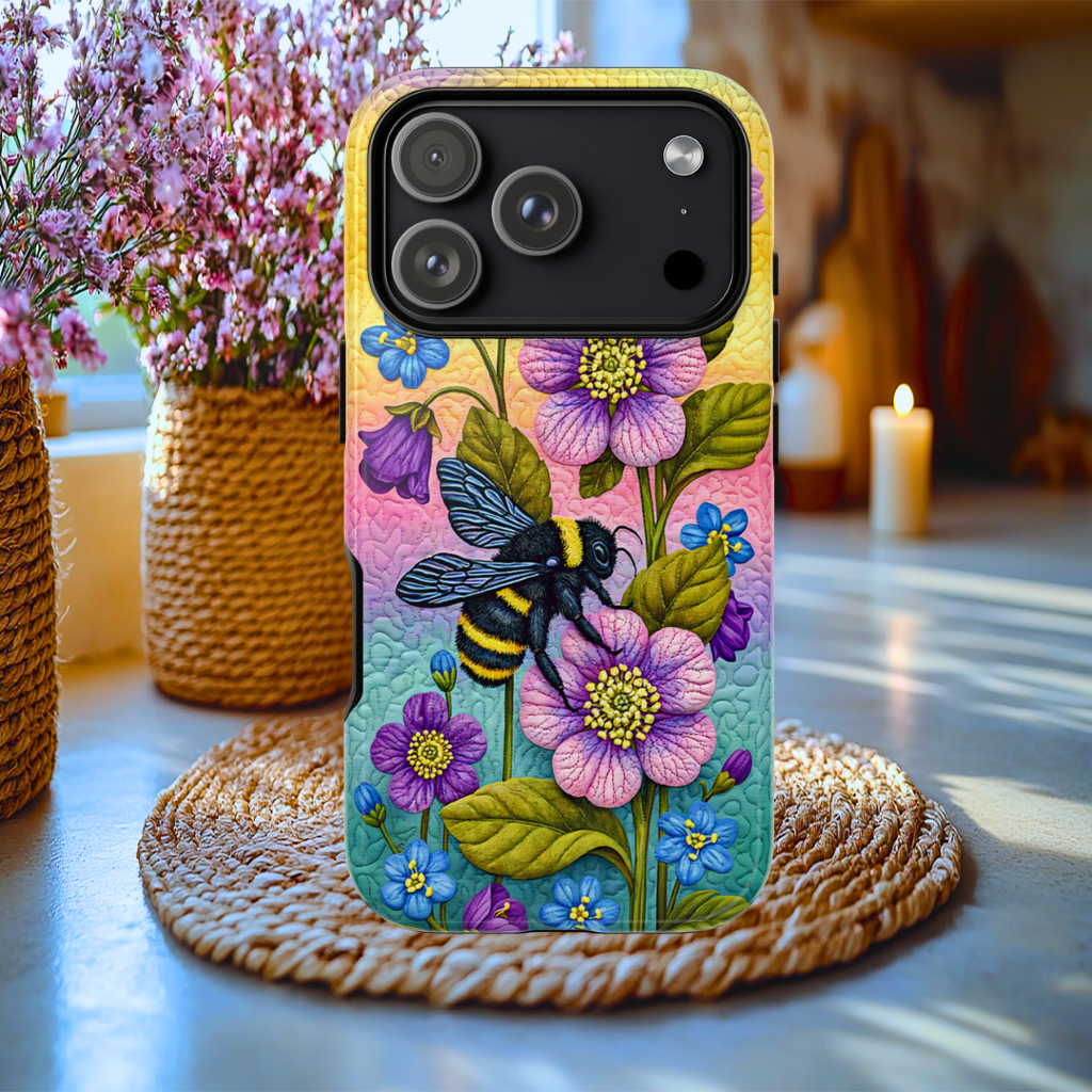 Cute Bumblebee and Purple flowers Tough case, iphone, Galaxy S, Google Pixel
