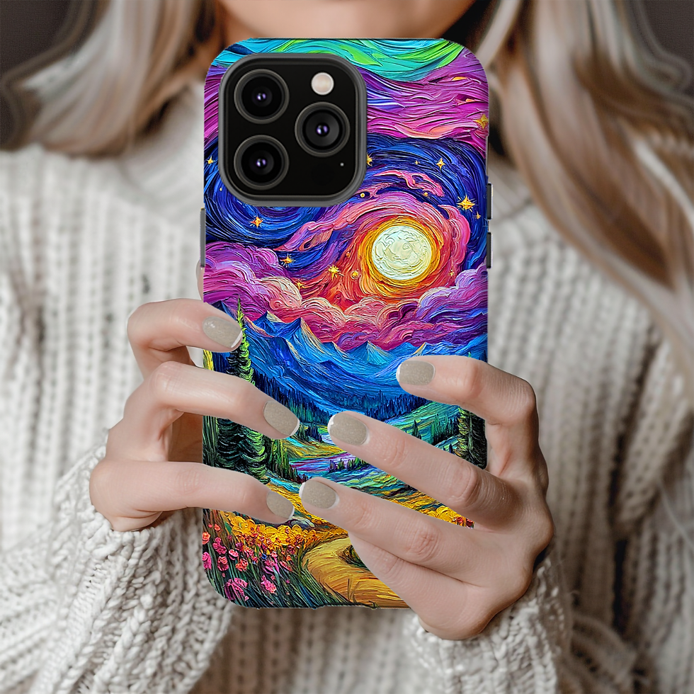 Thumbnail: Faux Painted Mountains and Moon Tough Case, iphone, Galaxy S, Google Pixel