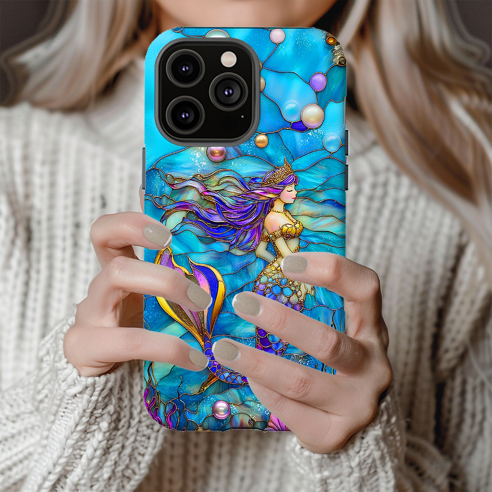 Thumbnail: Faux stained Glass Mermaid Tough Case, iPhone, Galaxy S, Pixel 
