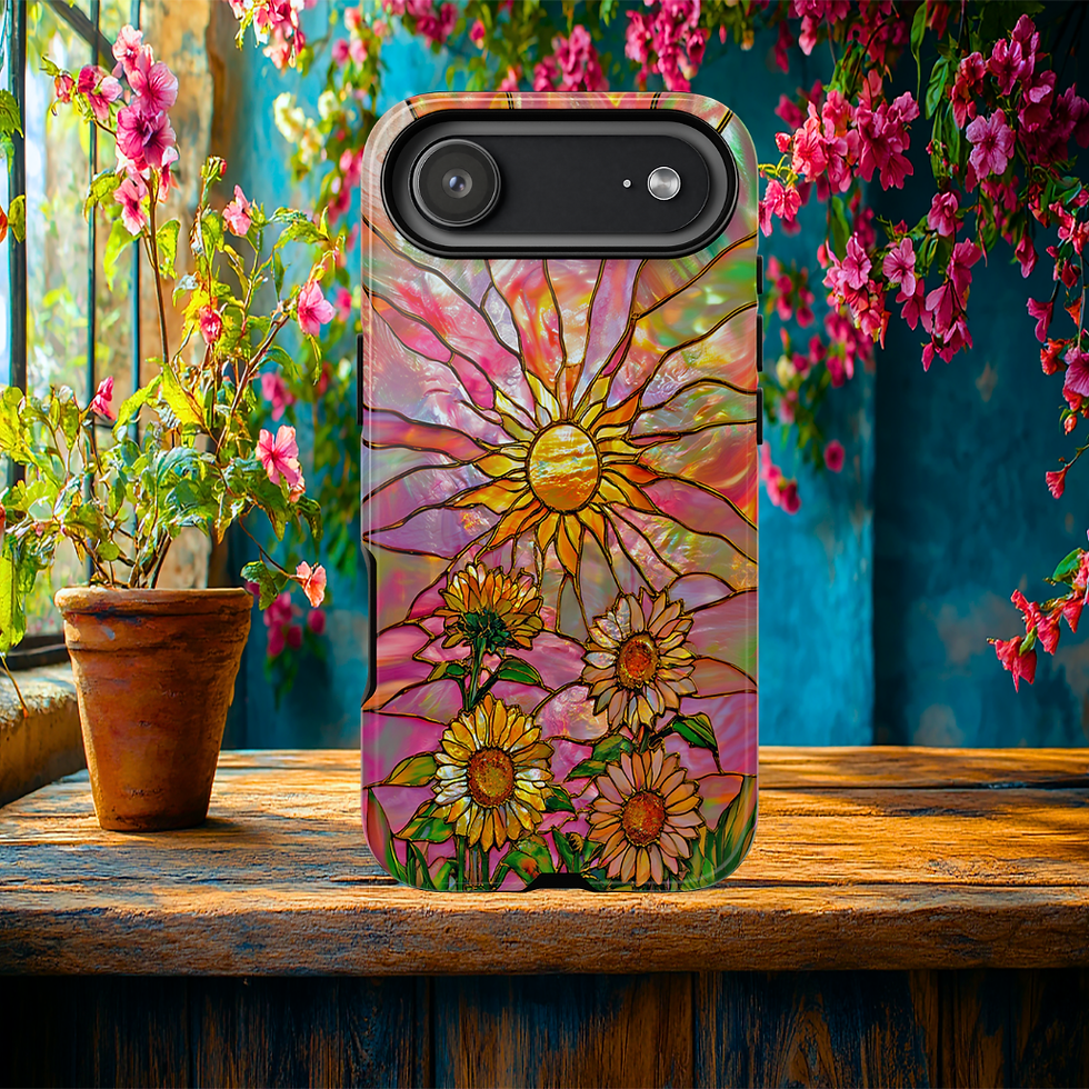 Thumbnail: Faux Stained Glass Sunflowers tough phone Case, iPhone, Galaxy S, Pixel