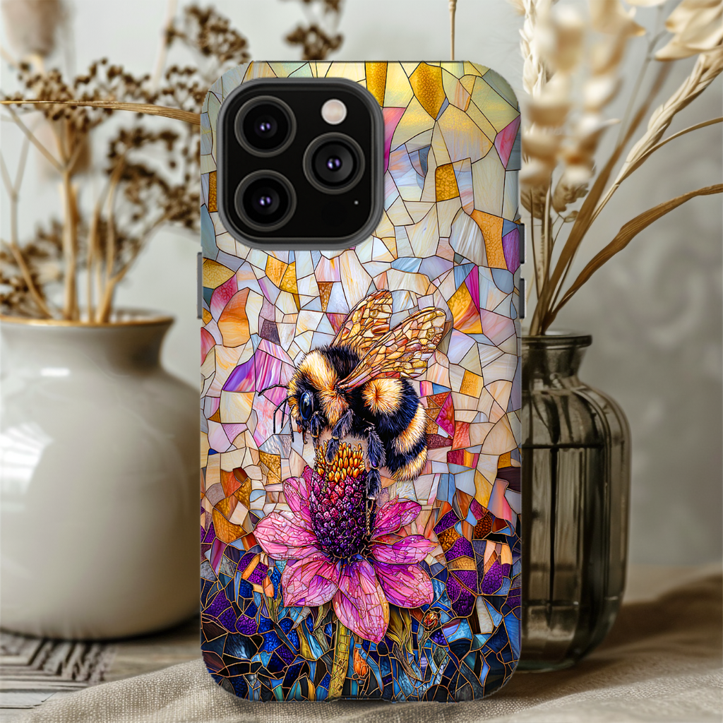 Faux Stained Glass Bumblebee Tough case, iphone, Galaxy S, Pixel