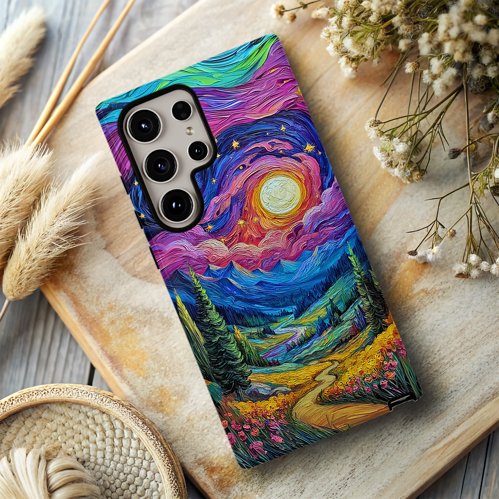 Thumbnail: Faux Painted Mountains and Moon Tough Case, iphone, Galaxy S, Google Pixel