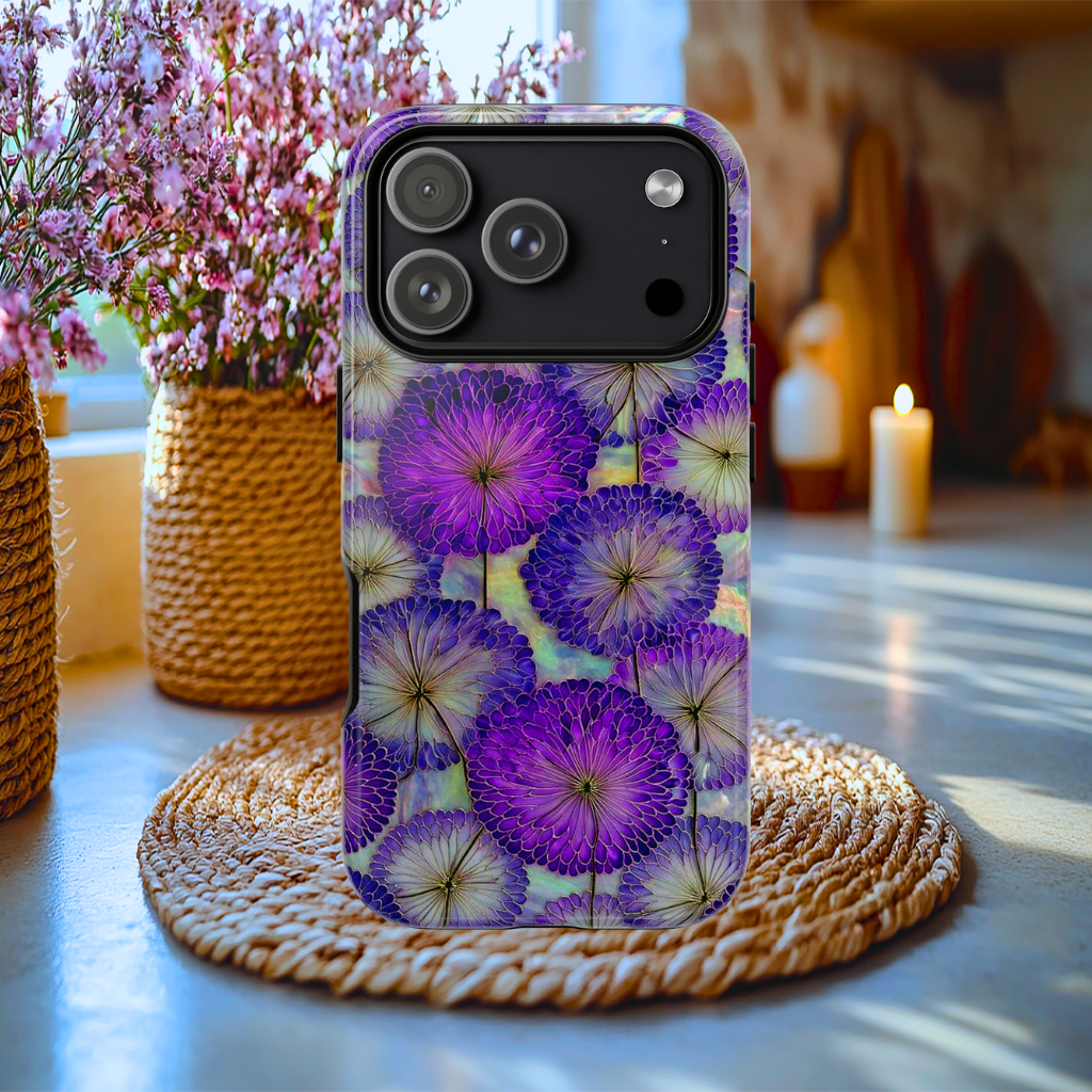 Faux stained Glass Allium Tough Case, iPhone Pro Max, Galaxy S ultra, Pixel pro