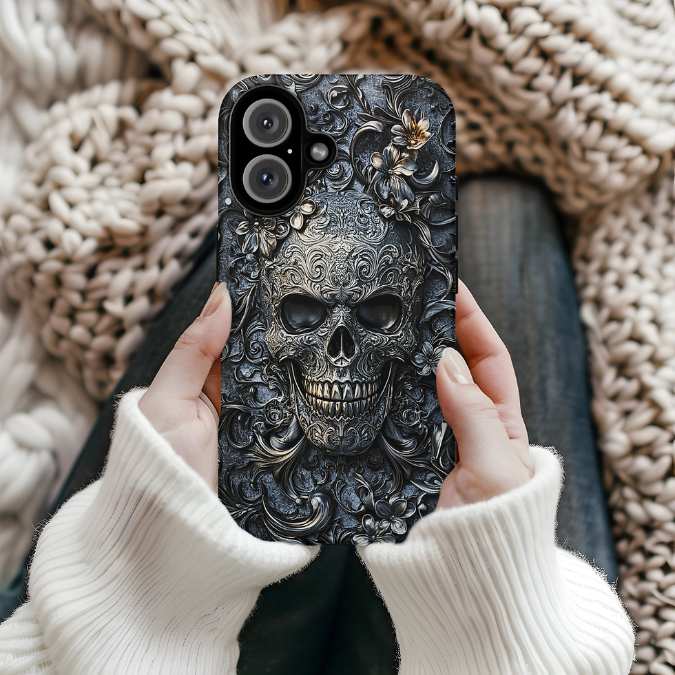 Thumbnail: Faux Metal effect Skull tough Case, iPhone, Galaxy S, Pixel devices