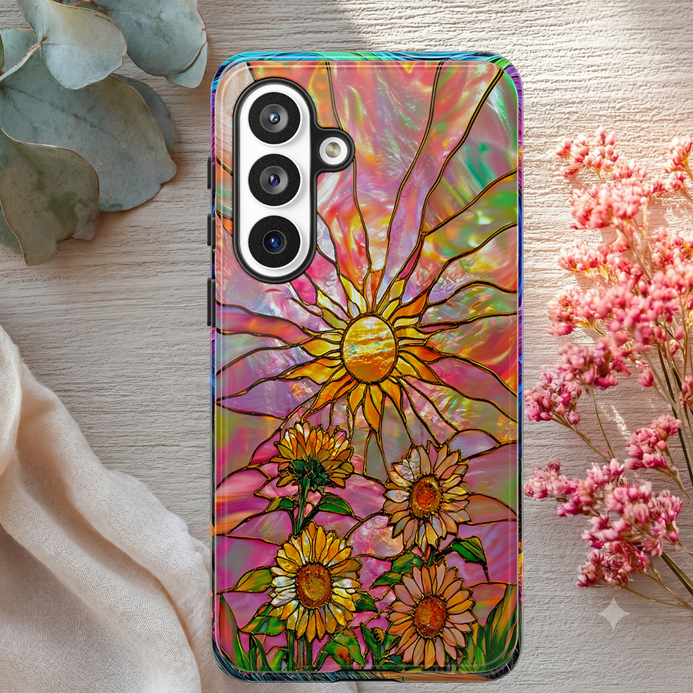 Thumbnail: Faux Stained Glass Sunflowers tough phone Case, iPhone, Galaxy S, Pixel