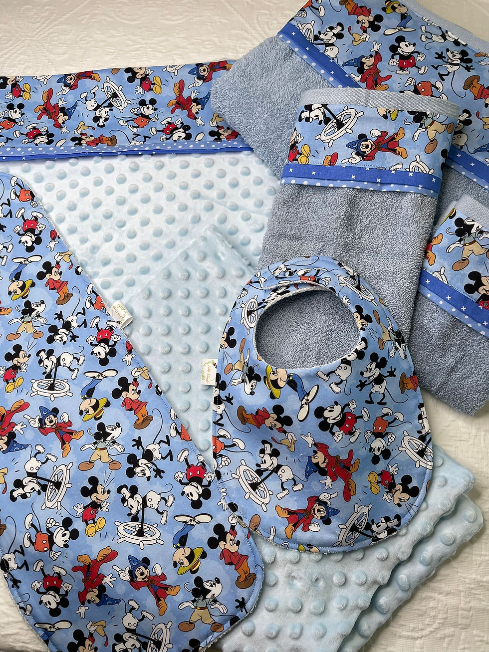 Thumbnail: It's Mickey Mouse - Gift Box , Bib, Burp, Minky Blanket, 3 piece Towel set
