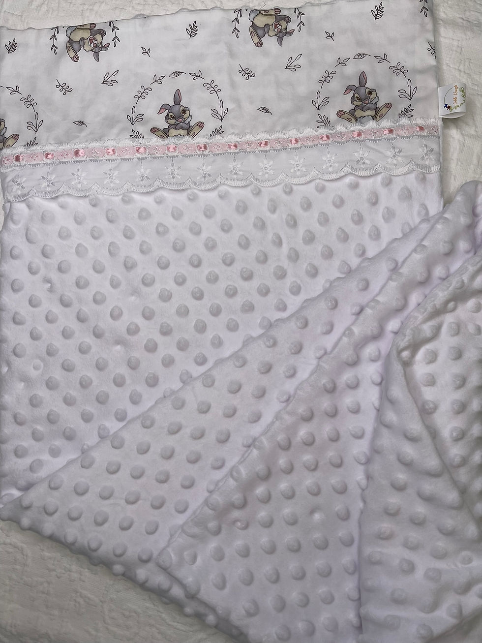 Thumbnail: Thumper All Laced Up with pink Minky Blanket
