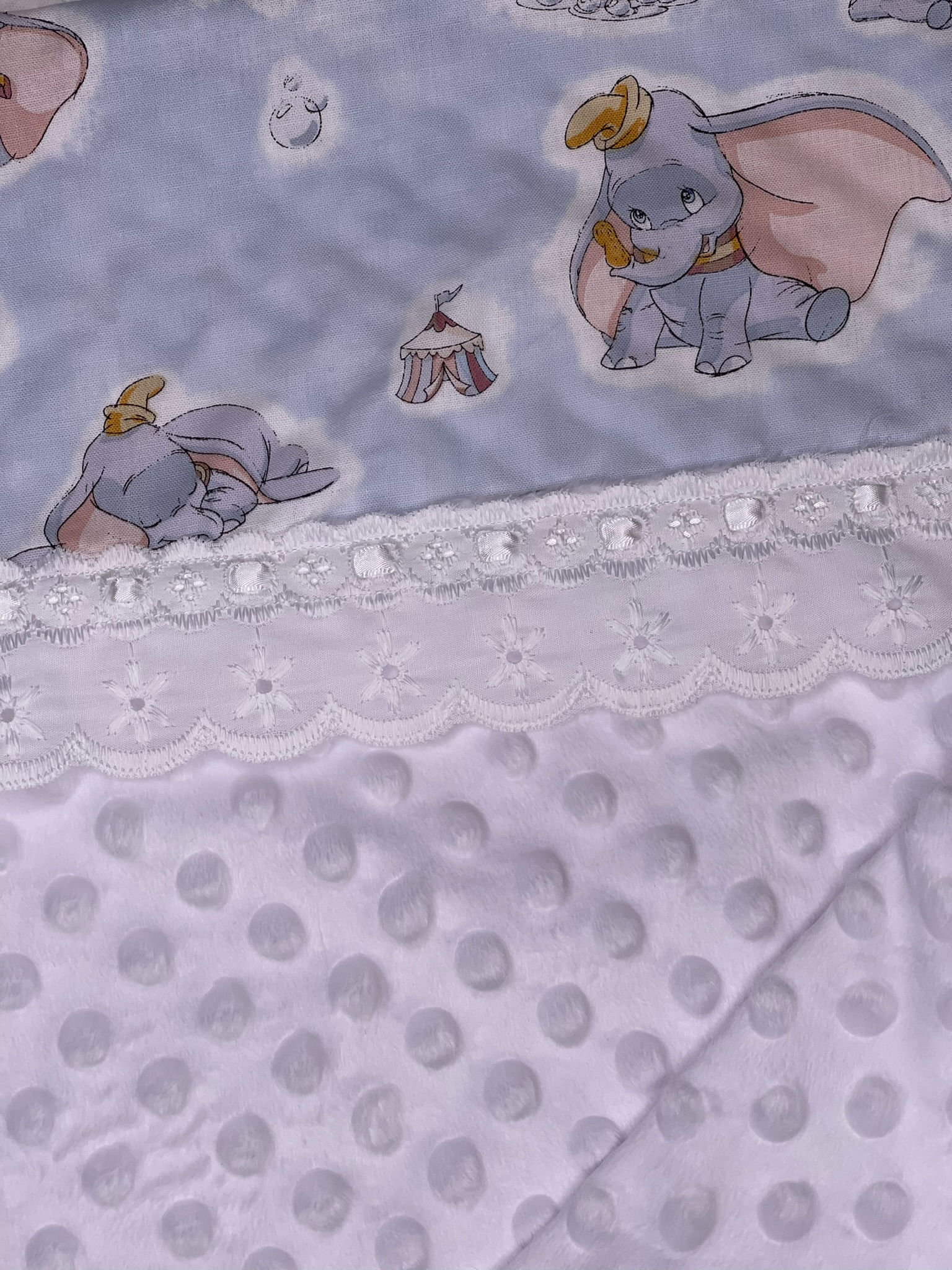 Dumbo All Laced Up with white ribbon  Minky Blanket